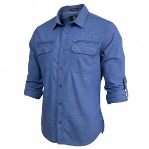 Rock & Republic Men's Blue Utility Button Down Shirt Flap Zip Pockets XL